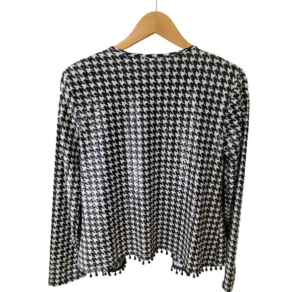 MSK Womens Houndstooth Sequin Cardigan Medium Polyester/Spandex Black/White - Picture 2 of 4
